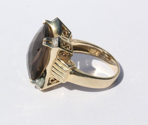 Vintage 14K Gold 1940's Art Deco Smoky Topaz & Diamond Ring Baldwin Miller Co - Queen May