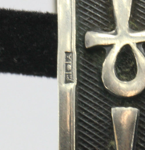 Vintage Sterling Silver Egyptian Oxidized Ankh Cuff Bracelet - Queen May