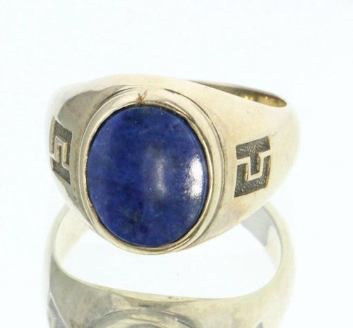 Vintage 10K Gold Lapis Lazuli Greek Key Ring - Queen May