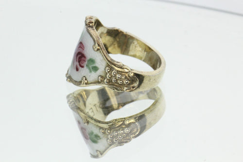 Vintage Sterling Silver & Enamel Clark & Coombs Floral Gold Washed Ring - Queen May