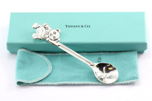 Tiffany & Co. Sterling Silver Teddy Bear Baby Child Feeding Spoon With Box Pouch - Queen May
