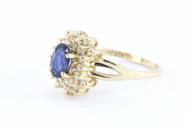 14K Gold Sapphire & Diamond Halo 1.05 CTW Engagement Ring Size 8.5 - Queen May