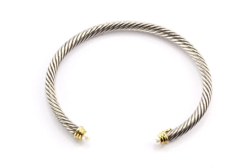 David Yurman Sterling & 18K Gold 4 mm Pearl Cable Classics Cuff Bracelet - Queen May