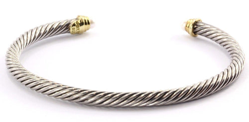 David Yurman Sterling & 18K Gold 4 mm Pearl Cable Classics Cuff Bracelet - Queen May