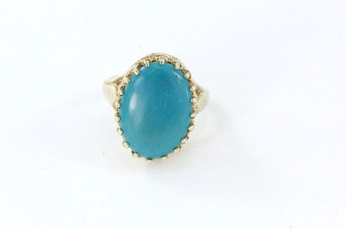 Vintage 10K Gold Blue Coral Ring - Queen May