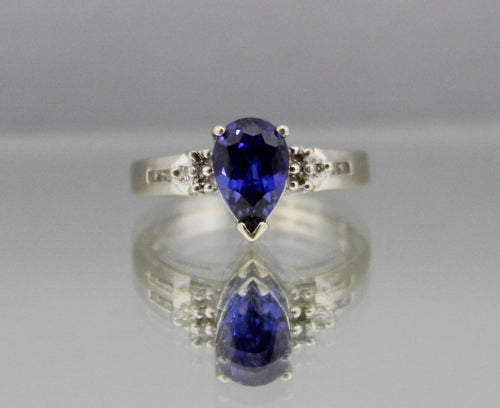 Vintage 14k White Gold Deep Rich Sapphire 1.25 Carat & Diamond Ring - Queen May