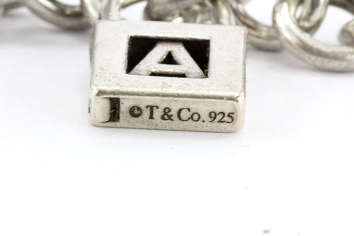 Vintage Tiffany & Co Sterling Silver Padlock Charm A & B Bracelet - Queen May