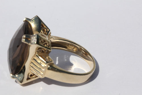 Vintage 14K Gold 1940's Art Deco Smoky Topaz & Diamond Ring Baldwin Miller Co - Queen May