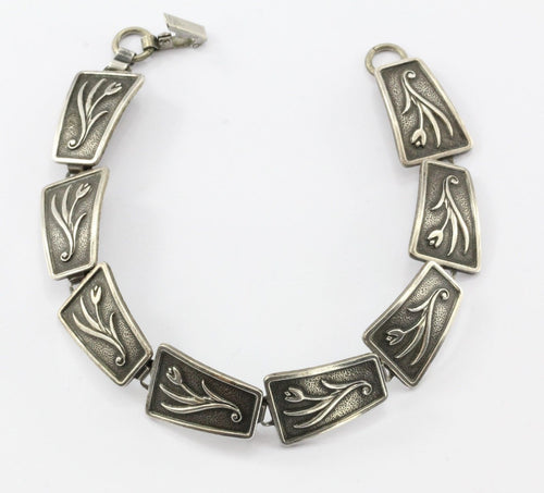 Vintage Sterling Silver Modernist Beau Sterling Link Bracelet - Queen May