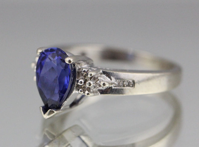 Vintage 14k White Gold Deep Rich Sapphire 1.25 Carat & Diamond Ring - Queen May