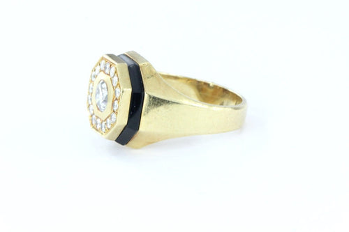 Vintage Art Deco 18K Gold Diamond & Onyx Signet Ring by Lipp & Co - Queen May