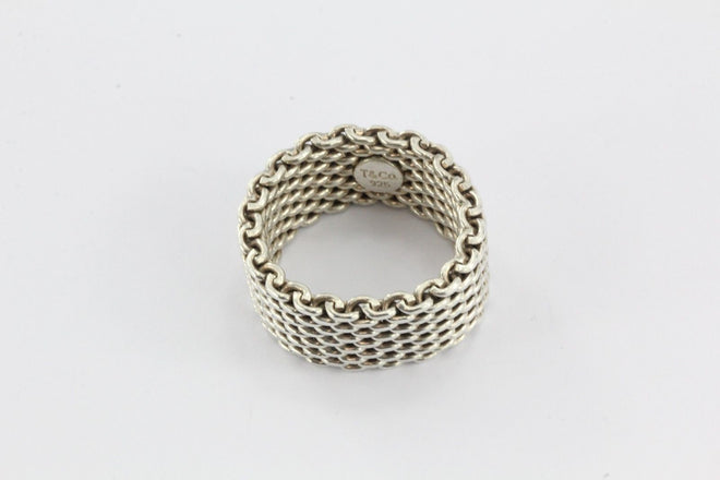 Vintage Tiffany & Co Sterling Silver Mesh Ring Band Size 9.5 - Queen May