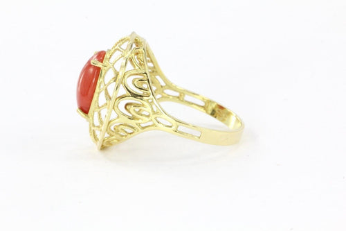 Vintage 18K Gold Mediterranean Red Coral Naples Italy Ring - Queen May
