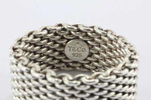 Vintage Tiffany & Co Sterling Silver Mesh Ring Band Size 9.5 - Queen May