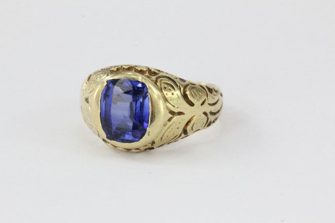 Antique 14K Gold & Sapphire Art Nouveau 4 Leaf Clover Shamrock Ring - Queen May