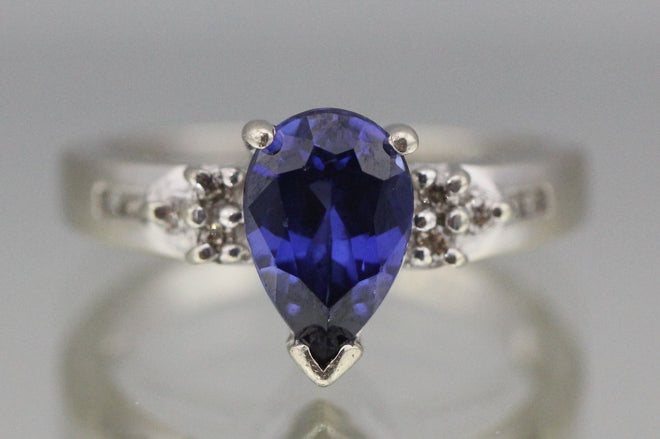 Vintage 14k White Gold Deep Rich Sapphire 1.25 Carat & Diamond Ring - Queen May