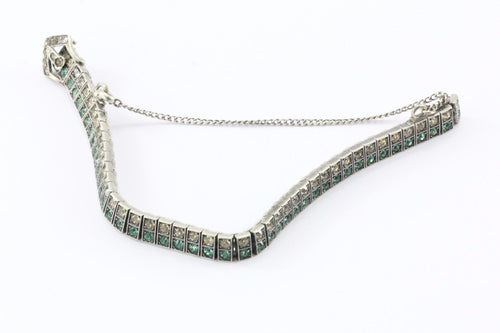 Antique Diamonbar Sterling Silver Rhinestone Art Deco Bracelet - Queen May