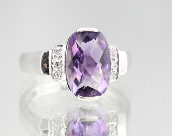 14K White Gold 3.5 Carat Amethyst & Diamond Ring - Queen May