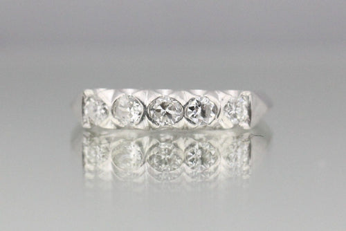 Antique Art Deco Platinum 5 stone 1 Carat Diamond Wedding Band Circa 1920s - Queen May