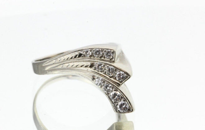 Antique Art Deco 14K Gold & Diamond Wheat Sheath Arch Wave Engagement Ring - Queen May