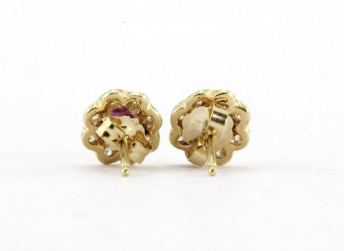 Antique 14K Gold Red Spinel & Diamond Earring Posts - Queen May