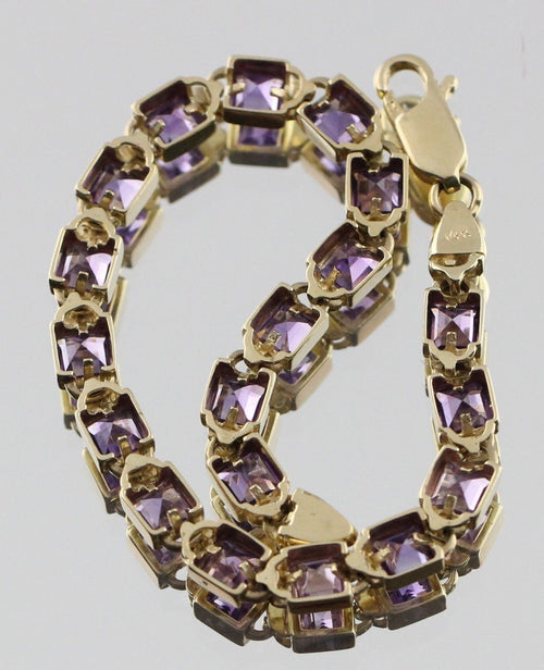 14K Gold Custom Made Amethyst Tennis Bracelet 6.15 Carat Total Weight - Queen May