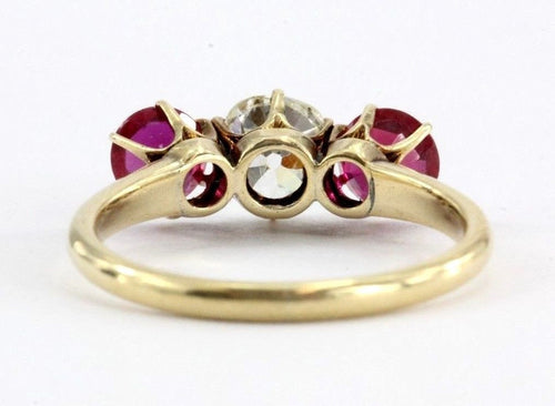 Antique Victorian 14K Gold 1.05 Ct Old Mine Cut Diamond & Ruby Engagement Ring - Queen May