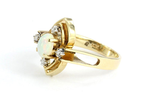 Vintage Art Deco 14K Gold Diamond & Opal Ring - Queen May