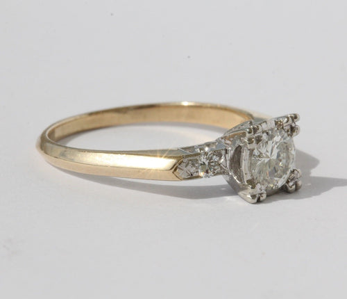 Vintage Retro 14K Yellow and White Gold Diamond Engagement Ring - Queen May