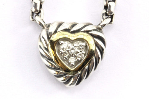 David Yurman Sterling 18k Gold Diamond Heart Cookie Cable Necklace - Queen May