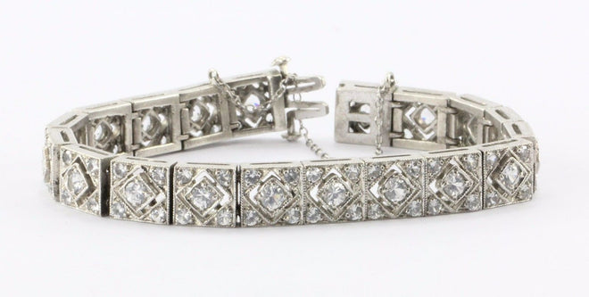 Vintage Art Deco Sterling Silver White Spinel Tennis Bracelet - Queen May