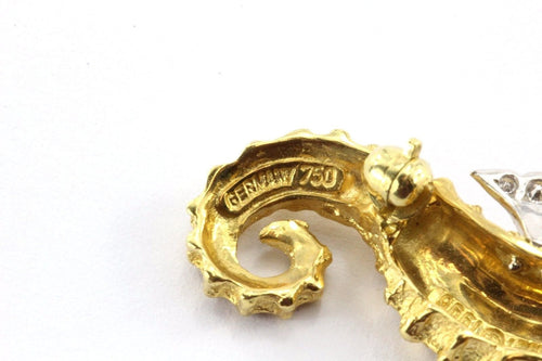 Tiffany & Co 18K Yellow Gold Diamond Emerald Seahorse Pin Brooch Vintage RARE - Queen May