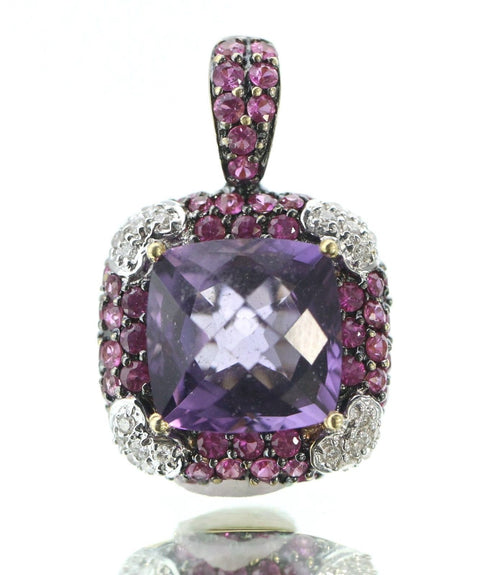 Le Vian 18k Gold Amethyst, Diamond & Pink Sapphire Pendant 6 Carats Total Weight - Queen May