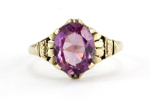 Antique 10K Gold Art Deco Pink Sapphire Ring by Edward R. Roehm of Detroit - Queen May