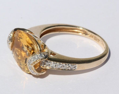14K Gold 3.5 carat Citrine & Diamond Ring 3.75 TCW - Queen May
