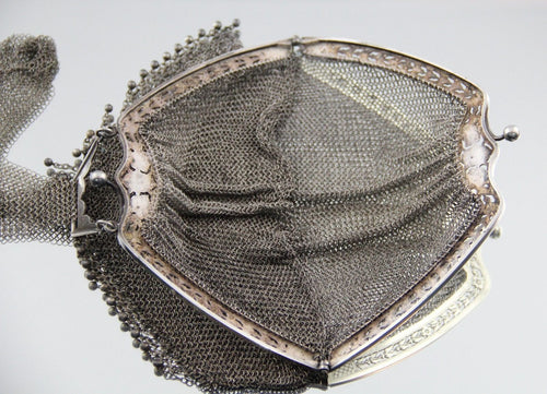Antique Solid Continental Silver Large Mesh Flapper Purse - Queen May