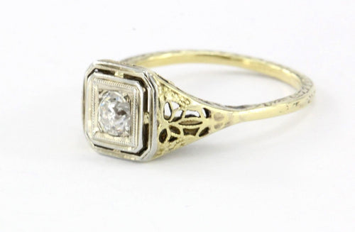 Antique Art Nouveau 14K Gold Old Mine Cut Diamond Engagement Ring - Queen May