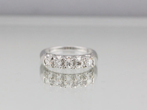 Antique Art Deco 14K White Gold & Old European Cut Diamond Ring / Wedding Band 3/4 TCW - Queen May