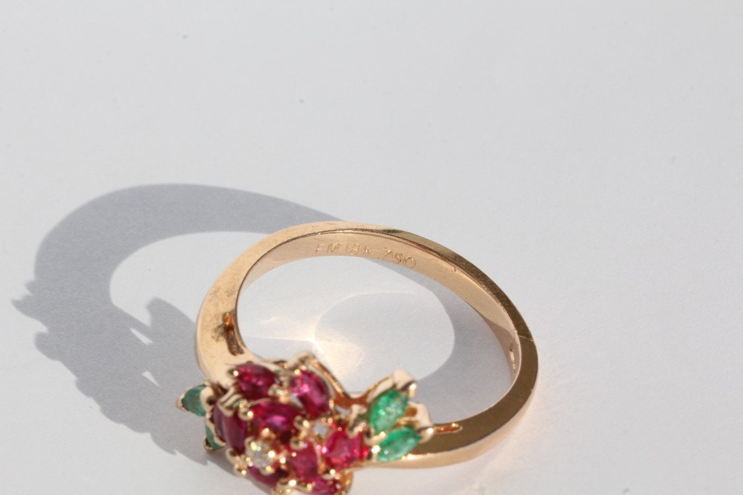 18K Rose Gold Emerald Ruby & Diamond Faberge Royal Rose Engagement Rin ...