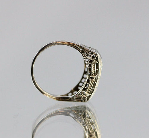 Antique Art Nouveau 18K White Gold 3 Diamond Engagement Ring - Queen May