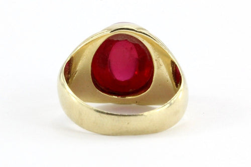 Vintage 14K Gold & Ruby Cabochon Ring Signed - Queen May