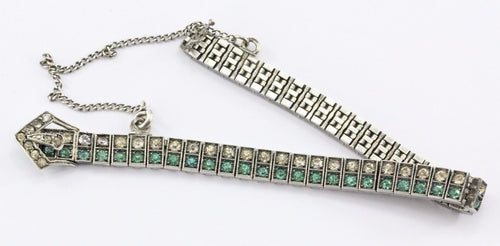 Antique Diamonbar Sterling Silver Rhinestone Art Deco Bracelet - Queen May