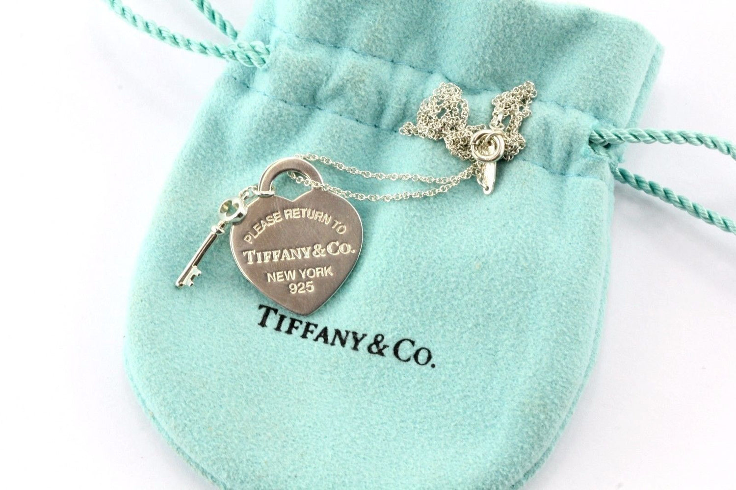 Tiffany & Co Sterling Silver Please Return To Heart Tag & Key Necklace ...
