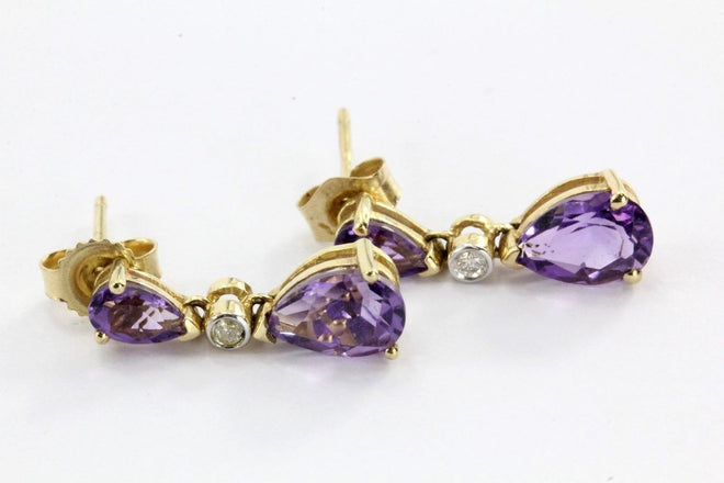 14K Gold Amethyst & Diamond Drop Dangle Earrings - Queen May