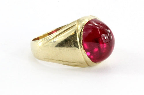 Vintage 14K Gold & Ruby Cabochon Ring Signed - Queen May