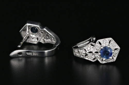 Modern 14K White Gold .60 Carat Natural Sapphire and Diamond Earrings - Queen May