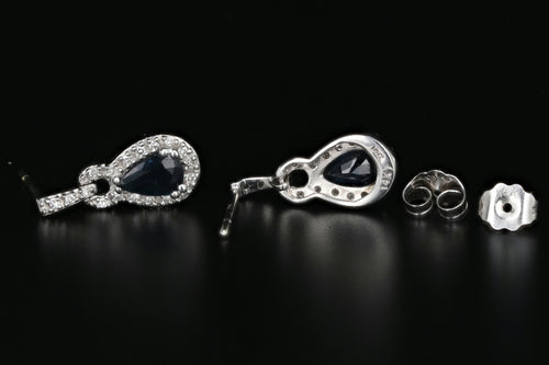 14K White Gold .60 Carat Sapphire and Diamond Drop Earrings - Queen May