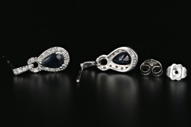 14K White Gold .60 Carat Sapphire and Diamond Drop Earrings - Queen May