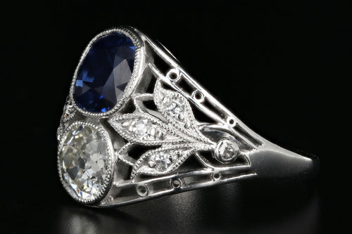 Art Deco Platinum GIA Certified No Heat Sapphire & Diamond Ring - Queen May