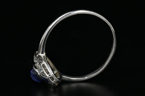 Art Deco Platinum .6 Carat Cabochon Sapphire and Diamond Ring - Queen May